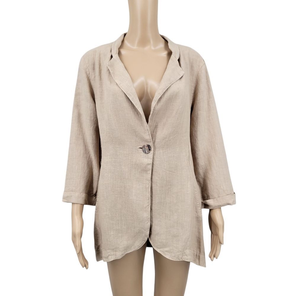 Click Linen Women's Beige Blazer Jacket  Neutral Minimalist